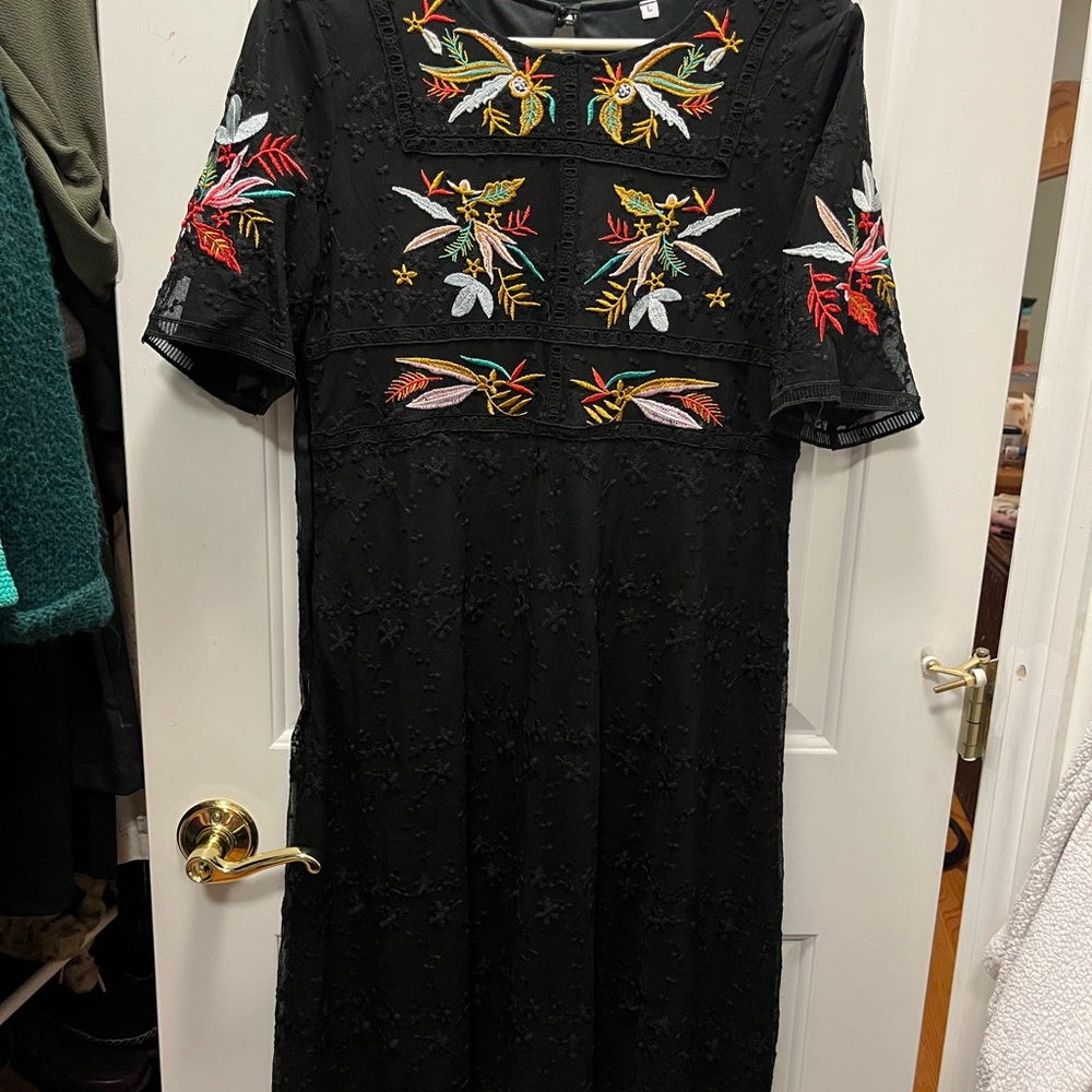 Elegant Black Embroidered Dress
